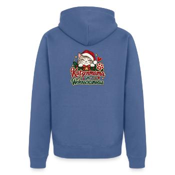 Katzenmama im Weihnachtsmodus - Unisex Premium Bio Zip Hoodie - Taubenblau - Hinten - Nico (187cm)
