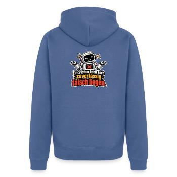Ein System - Zuverlässig falsch - Unisex Premium Bio Zip Hoodie - Taubenblau - Hinten - Nico (187cm)