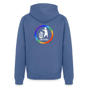 Gegen Rechts - Halte deine Umwelt sauber - FCK NZS - Unisex Premium Bio Zip Hoodie - Taubenblau - Hinten - Nico (187cm)
