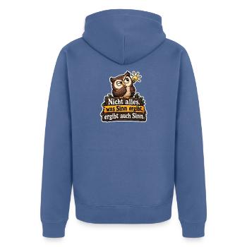 Sinnvoller Eulenwitz - Unisex Premium Bio Zip Hoodie - Taubenblau - Hinten - Nico (187cm)