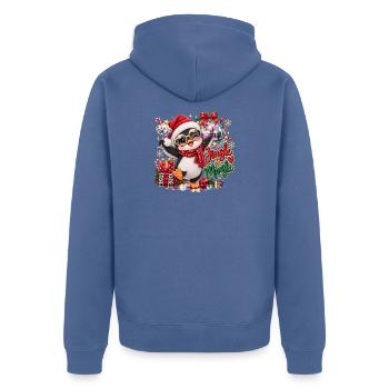 Penguin Jingle & Mingle Fest - Unisex Premium Bio Zip Hoodie - Taubenblau - Hinten - Nico (187cm)
