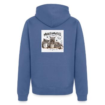 Morgenmuffel Britische Katzenkaffee BKH - Unisex Premium Bio Zip Hoodie - Taubenblau - Hinten - Nico (187cm)
