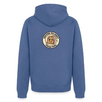 Zertifizierter Tee-Süchtiger – Zieht täglich lustig - Unisex Premium Bio Zip Hoodie - Taubenblau - Hinten - Nico (187cm)