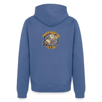 Richtiger Bogge-Job – das macht seltsame DIY-Arbeiten - Unisex Premium Bio Zip Hoodie - Taubenblau - Hinten - Nico (187cm)