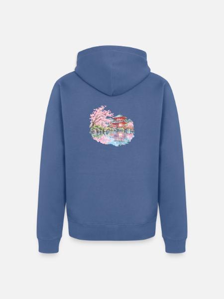 Kirschblütenpark am Pagodensee - Unisex Premium Bio Zip Hoodie - Taubenblau
