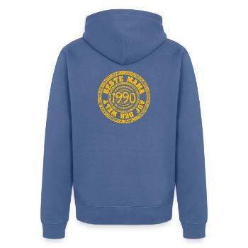 1990 - Unisex Premium Bio Zip Hoodie - Taubenblau - Hinten - Nico (187cm)