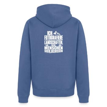 Landschaftsfotografie Spruch Fotoapparat Berg - Unisex Premium Bio Zip Hoodie - Taubenblau - Hinten - Nico (187cm)