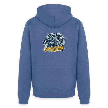 Grundsätzlich Bereit - Just not today - Unisex Premium Bio Zip Hoodie - Taubenblau - Hinten - Nico (187cm)