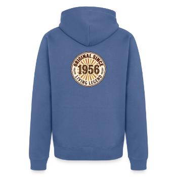 Vintage Living Legend Abzeichen von 1956 - Unisex Premium Bio Zip Hoodie - Taubenblau - Hinten - Nico (187cm)