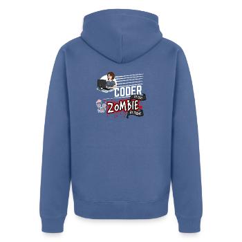 Coder by day Zombie by night - Programmiererin - Unisex Premium Bio Zip Hoodie - Taubenblau - Hinten - Nico (187cm)
