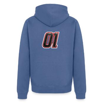 01 Carbon Racing Emblem - Unisex Premium Bio Zip Hoodie - Taubenblau - Hinten - Nico (187cm)