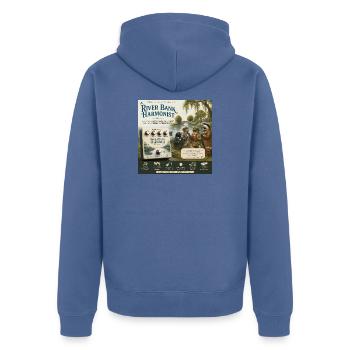 The River Bank Harmonist – ein literarisches Gitarrenpedal - Unisex Premium Bio Zip Hoodie - Taubenblau - Hinten - Nico (187cm)