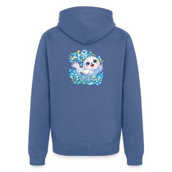 Kuscheliger Robbe Freiheit Design - Unisex Premium Bio Zip Hoodie - Taubenblau - Hinten - Nico (187cm)