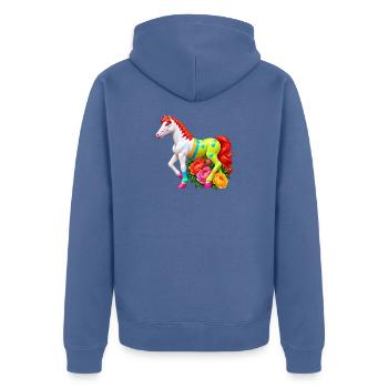 Niedliches Märchenpferd auf einer Blumenwiese - Unisex Premium Bio Zip Hoodie - Taubenblau - Hinten - Nico (187cm)