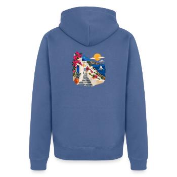 Santorini Küstenpfad - Unisex Premium Bio Zip Hoodie - Taubenblau - Hinten - Nico (187cm)