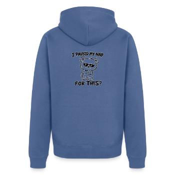 Pause beendet: Nickerchen-Bär - Unisex Premium Bio Zip Hoodie - Taubenblau - Hinten - Nico (187cm)