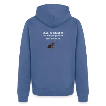 Dear Boyfriends - Spinne lässt Freundin schreien - Unisex Premium Bio Zip Hoodie - Taubenblau - Hinten - Nico (187cm)