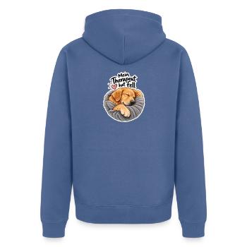 Mein Therapeut hat Fell - Unisex Premium Bio Zip Hoodie - Taubenblau - Hinten - Nico (187cm)