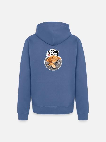 Mein Therapeut hat Fell - Unisex Premium Bio Zip Hoodie - Taubenblau
