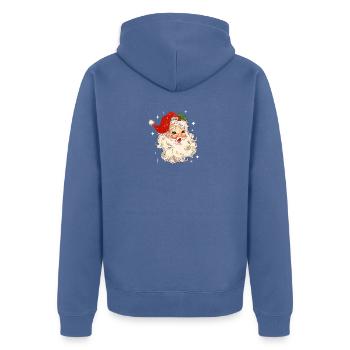Weihnachtsmann Santa Vintage Weihnachten Motiv - Unisex Premium Bio Zip Hoodie - Taubenblau - Hinten - Nico (187cm)