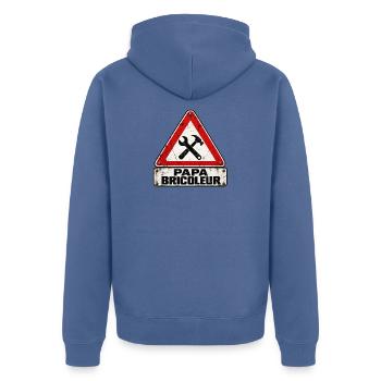 Papa Bricoleur Heimwerker Warnschild - Unisex Premium Bio Zip Hoodie - Taubenblau - Hinten - Nico (187cm)