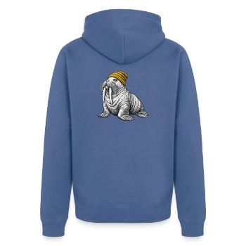 Walross mit Gelber Mütze - Unisex Premium Bio Zip Hoodie - Taubenblau - Hinten - Nico (187cm)