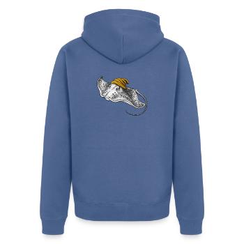Stachelrochen mit gelber Mütze - Unisex Premium Bio Zip Hoodie - Taubenblau - Hinten - Nico (187cm)