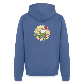 Italienische Zutaten Pasta Knoblauch Chili Emblem - Unisex Premium Bio Zip Hoodie - Taubenblau - Hinten - Nico (187cm)