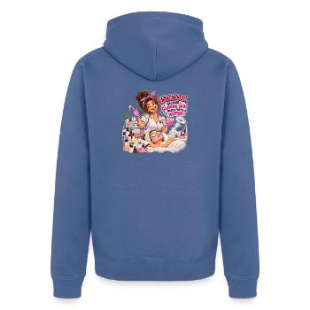 Glow Joy Kosmetikerin - Unisex Premium Bio Zip Hoodie - Taubenblau - Hinten - Nico (187cm)