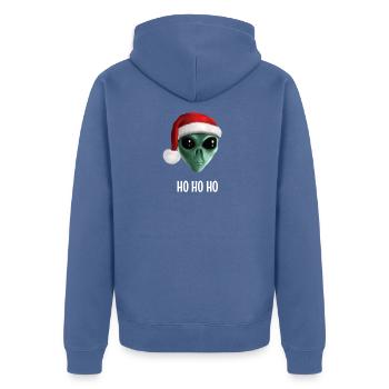 Ho Ho Ho Alien - Alien mit Weihnachtsmütze - Unisex Premium Bio Zip Hoodie - Taubenblau - Hinten - Nico (187cm)