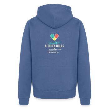 Grandpa's Kitchen Rules Tee - Unisex Premium Bio Zip Hoodie - Taubenblau - Hinten - Nico (187cm)