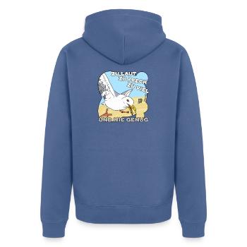 Zu laut, zu frech, zu viel - Unisex Premium Bio Zip Hoodie - Taubenblau - Hinten - Nico (187cm)