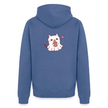 Süße Geisterkatze liebt Boba Tea Halloween - Unisex Premium Bio Zip Hoodie - Taubenblau - Hinten - Nico (187cm)