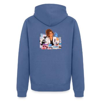 Schicke Wissenschaftlerin im Labor - Unisex Premium Bio Zip Hoodie - Taubenblau - Hinten - Nico (187cm)