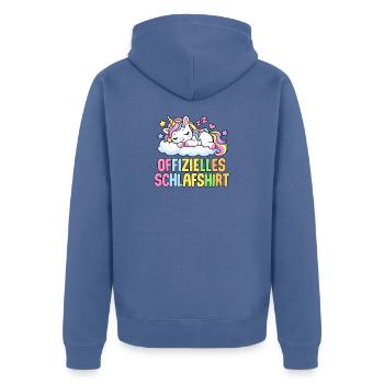 Schlafshirt Einhorn - Unisex Premium Bio Zip Hoodie - Taubenblau - Hinten - Nico (187cm)