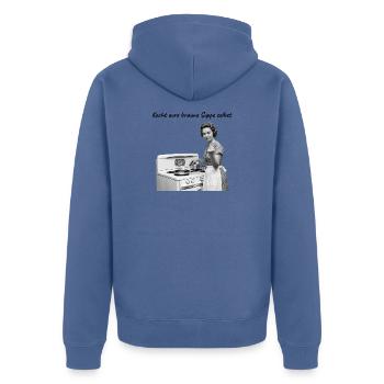 Retro Hausfrau Mittelfinger - Rebellisch - FCK AFD - Unisex Premium Bio Zip Hoodie - Taubenblau - Hinten - Nico (187cm)