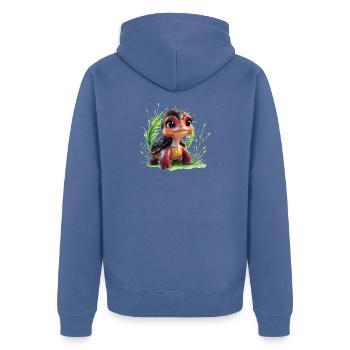 Ein Look voller Charme und Abenteuer - Unisex Premium Bio Zip Hoodie - Taubenblau - Hinten - Nico (187cm)