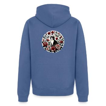 Rose Garden Cat Circle - Unisex Premium Organic Zip Hoodie - stone blue - Back - Nico (187cm)