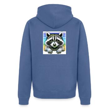 Raccoon - Unisex Premium Organic Zip Hoodie - stone blue - Back - Nico (187cm)