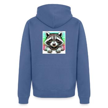 Raccoon - Unisex Premium Organic Zip Hoodie - stone blue - Back - Nico (187cm)
