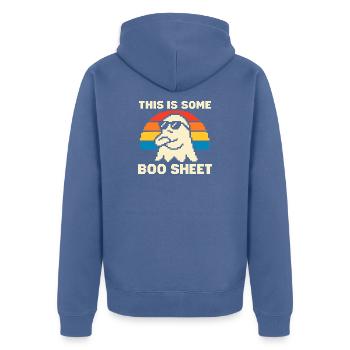 Pixelgeist mit Regenbogen - Unisex Premium Bio Zip Hoodie - Taubenblau - Hinten - Nico (187cm)