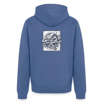 Nautischer Kraken Globus - Unisex Premium Bio Zip Hoodie - Taubenblau - Hinten - Nico (187cm)