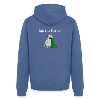 einfach zum Kotzen findet das die MietzeKotze - Unisex Premium Bio Zip Hoodie - Taubenblau - Hinten - Nico (187cm)