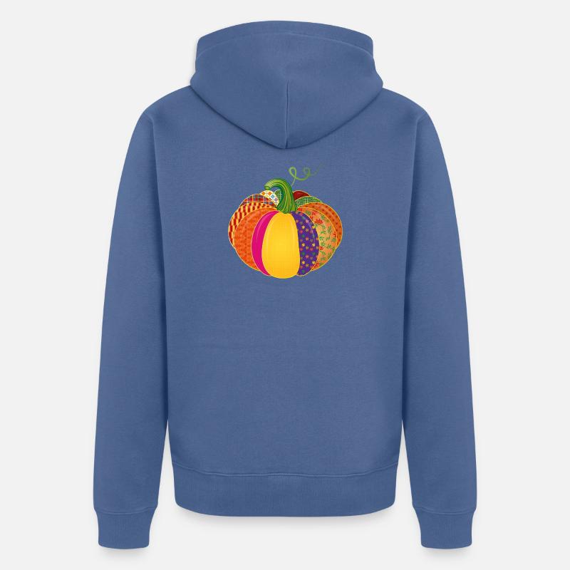 Patchwork Kürbis – Bunt gemusterte Herbstdeko - Unisex Premium Bio Zip Hoodie - Taubenblau