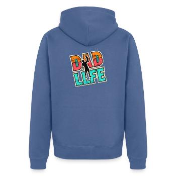 Vie de papa, cadeau des pères - Veste à capuche bio Premium Unisexe - bleu pigeon - Dos - Nico (187cm)