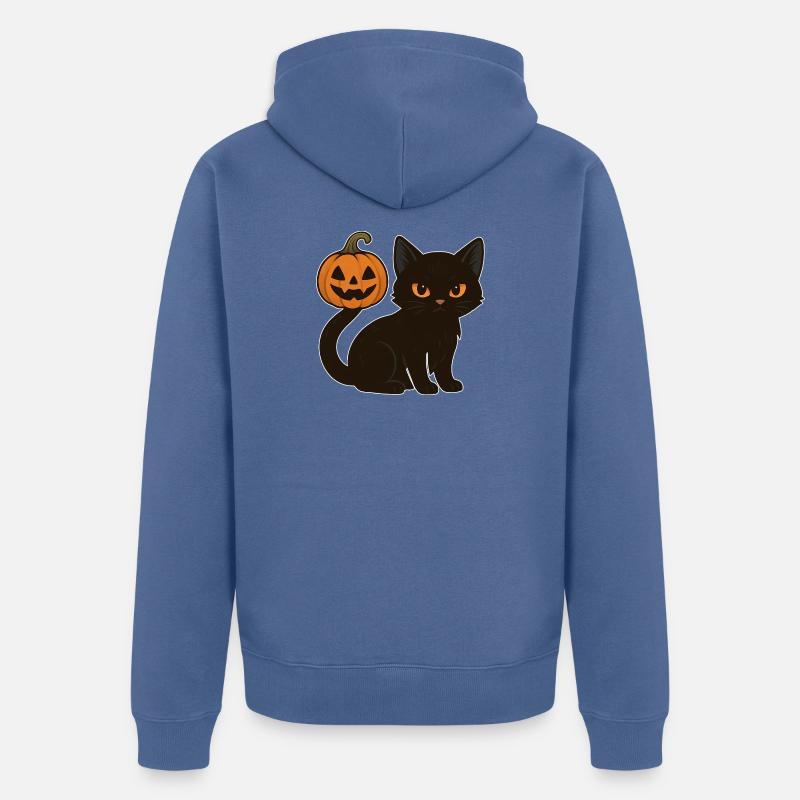 Chat noir avec citrouille d’Halloween - Veste à capuche bio Premium Unisexe - bleu pigeon