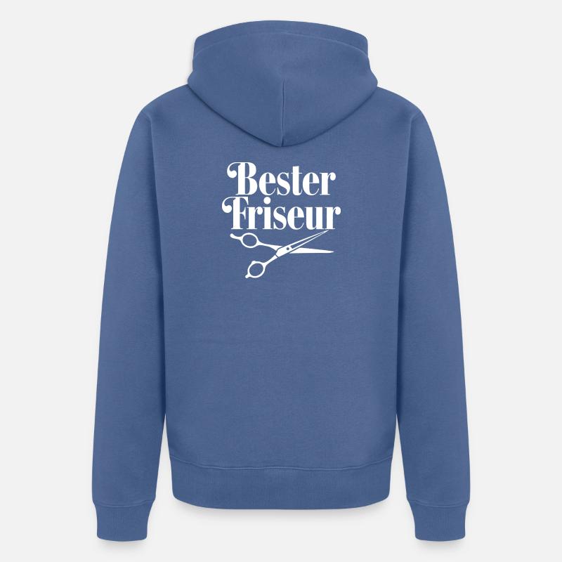 Bester Friseur mit Scheren-Logo - Unisex Premium Bio Zip Hoodie - Taubenblau