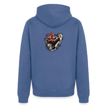 Karate Chicken - Unisex Premium Bio Zip Hoodie - Taubenblau - Hinten - Nico (187cm)
