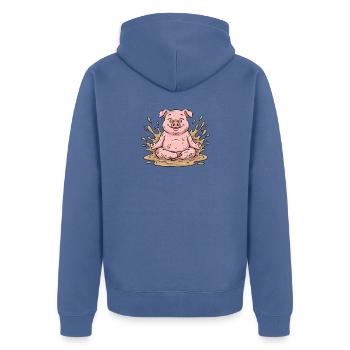 Meditation Schweinchen Yoga - Unisex Premium Bio Zip Hoodie - Taubenblau - Hinten - Nico (187cm)