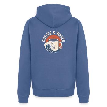 Coffee Waves Surfing Coffee & Waves Surfer Beach - Unisex Premium Organic Zip Hoodie - stone blue - Back - Nico (187cm)